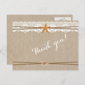 Rustic Beach Starfish Lace Wedding Vielen Dank Postkarte (Vorne/Hinten)