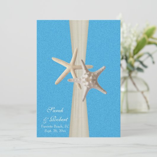 Rustic Beach Starfish Ocean Wave Wedding Einladung (Stehend Vorderseite)