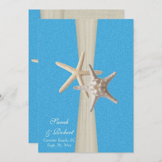 Rustic Beach Starfish Ocean Wave Wedding Einladung (Vorne/Hinten)