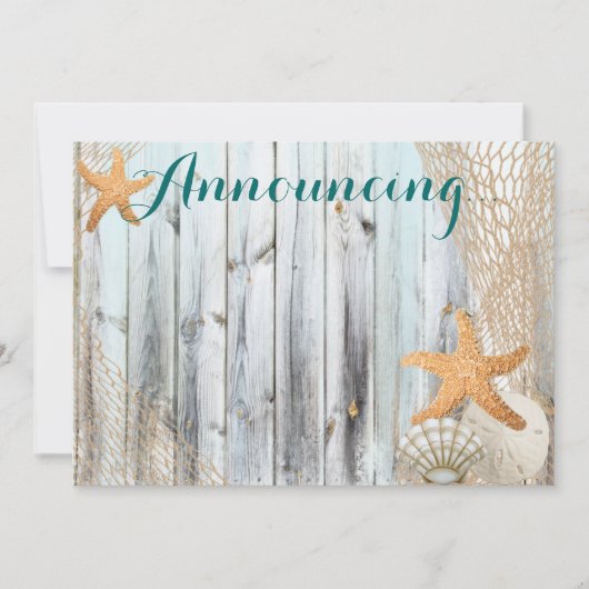 Rustic Beach Starfish Wedding Annoucement Einladung (Vorderseite)