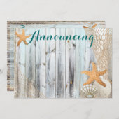 Rustic Beach Starfish Wedding Annoucement Einladung (Vorne/Hinten)