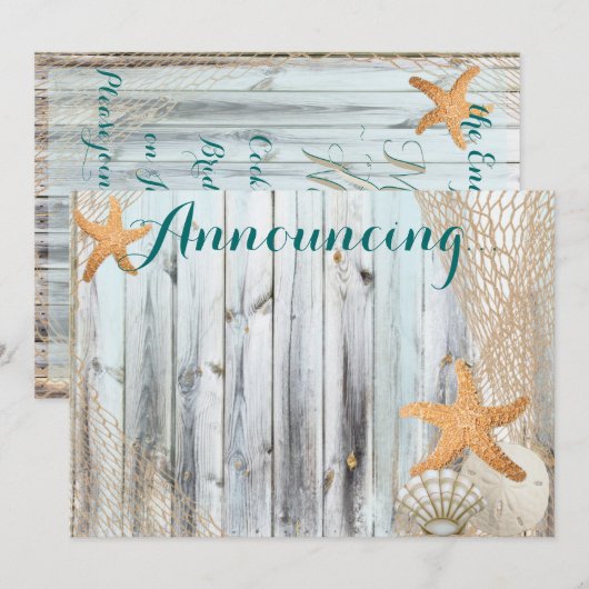Rustic Beach Starfish Wedding Annoucement Einladung (Vorne/Hinten)
