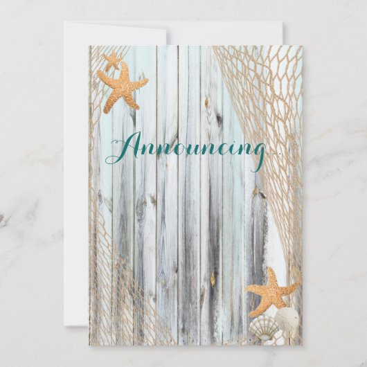 Rustic Beach Starfish Wedding Annoucement Einladung (Vorderseite)