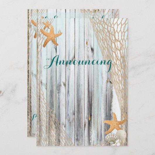 Rustic Beach Starfish Wedding Annoucement Einladung (Vorne/Hinten)