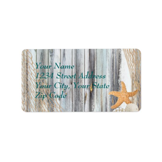 Rustic Beach Starfish Wedding Label Adressaufkleber (Vorne)