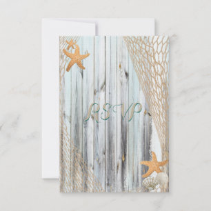 Rustic Beach Starfish Wedding RSVP Karte