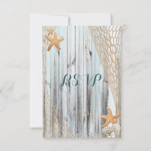 Rustic Beach Starfish Wedding RSVP Karte (Vorderseite)