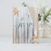 Rustic Beach Starfish Wedding RSVP Karte (Stehend Vorderseite)