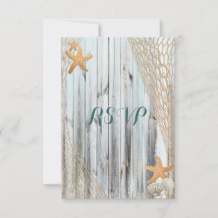Rustic Beach Starfish Wedding RSVP Karte