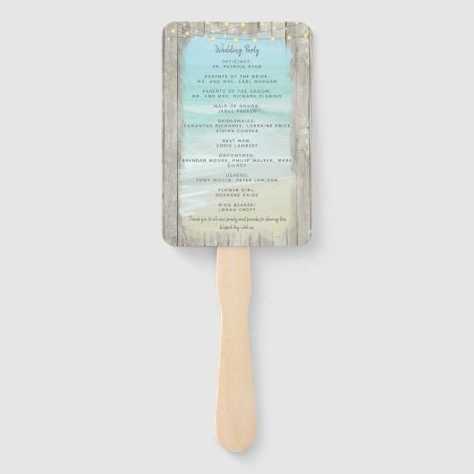 Rustic Beach String Lights Ocean Wedding Program Fächer (Rückseite)