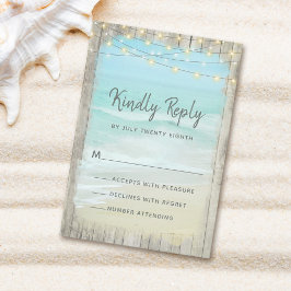 Rustic Beach String Lights Wood Wedding RSVP Karte