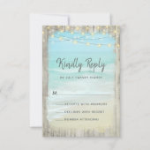 Rustic Beach String Lights Wood Wedding RSVP Karte (Vorderseite)