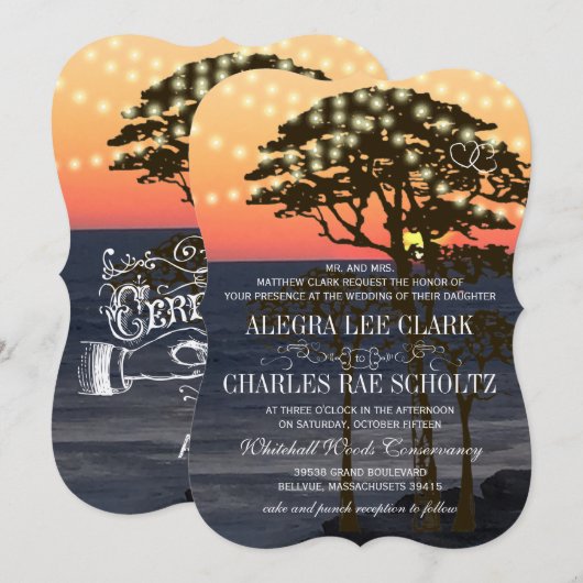 Rustic Beach Sunset Wedding Einladungen (Vorne/Hinten)