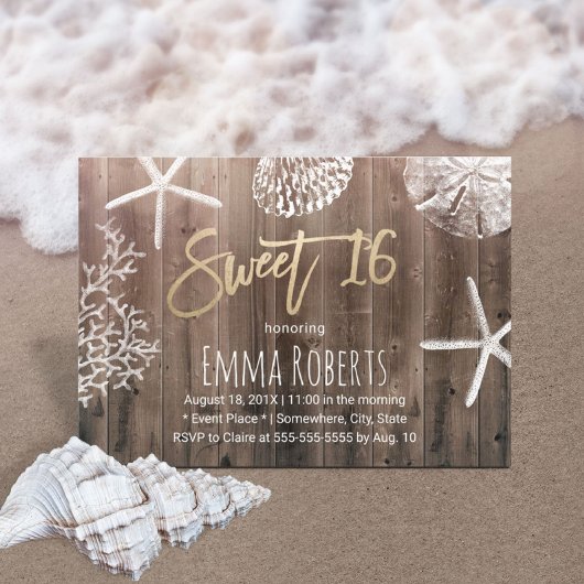 Rustic Beach Sweet 16 Starfish Seashells Geburtsta Einladung