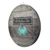 Rustic Beach Turquoise Blue Crab Family Monogram Dartscheibe (Vorderseite rechts)