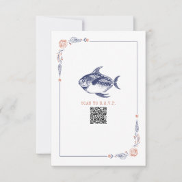 Rustic Beach Wedding Red & Blue Fish UAWG RSVP Karte
