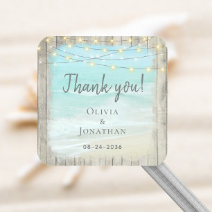Rustic Beach Wood Coastal Hochzeit Vielen Dank Quadratischer Aufkleber
