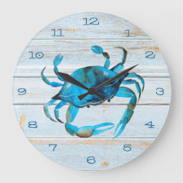 Rustic Beach Wood Crab Coastal Große Wanduhr
