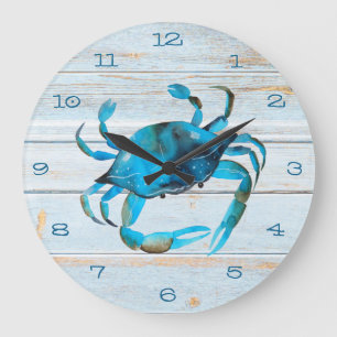 Rustic Beach Wood Crab Coastal Große Wanduhr