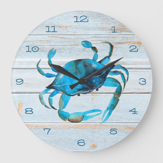 Rustic Beach Wood Crab Coastal Große Wanduhr (Vorderseite)