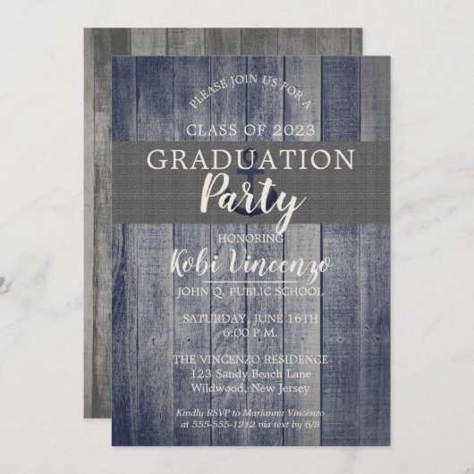 Rustic Beach Wood Nautical Graduation Party Einladung (Vorne/Hinten)