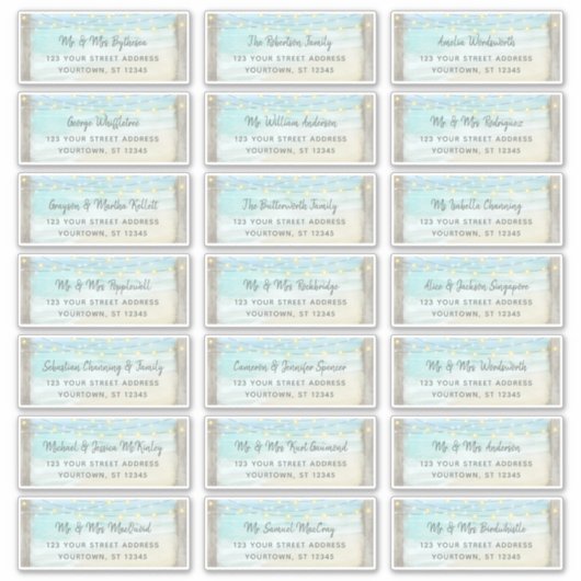 Rustic Beach Wood Wedding Guest Address Labels (Vorderseite)