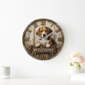 Rustic Beagle Welcome Farmhouse Große Wanduhr (Zuhause)