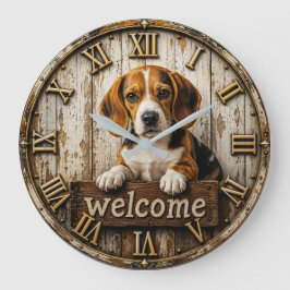 Rustic Beagle Welcome Farmhouse Große Wanduhr