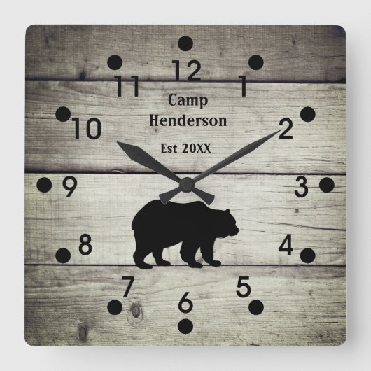 Rustic Bear Camp Acrylic Clock Quadratische Wanduhr (Vorderseite)