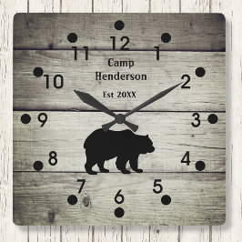 Rustic Bear Camp Acrylic Clock Quadratische Wanduhr