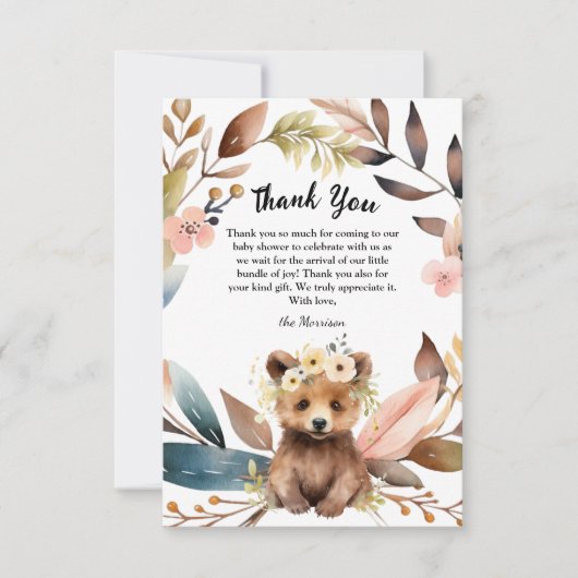 Rustic Bear Cub Babydusche Danke Karte (Vorderseite)