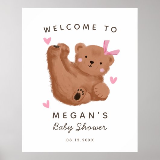 Rustic Bear Girl Baby Dusche Begrüßungszeichen Poster (Vorne)