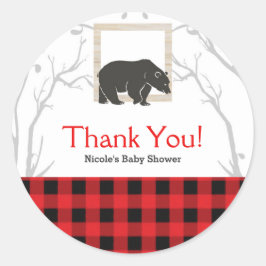 Rustic Bear Kariert Baby Dusche Party Gastgeschenk Runder Aufkleber