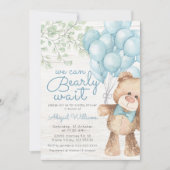 Rustic Bearly Wait Blue Bären Boy Baby Dusche Einladung (Vorderseite)