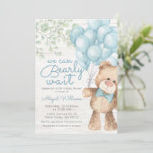 Rustic Bearly Wait Blue Bären Boy Baby Dusche Einladung (Stehend Vorderseite)