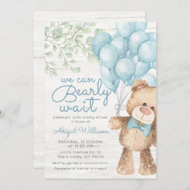 Rustic Bearly Wait Blue Bären Boy Baby Dusche Einladung