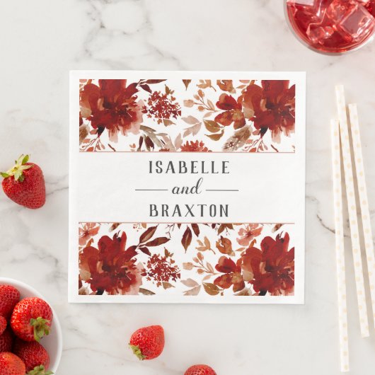 Rustic Beauty Floral Gerahmt Fall Monogram Wedding Serviette (Beispiel)