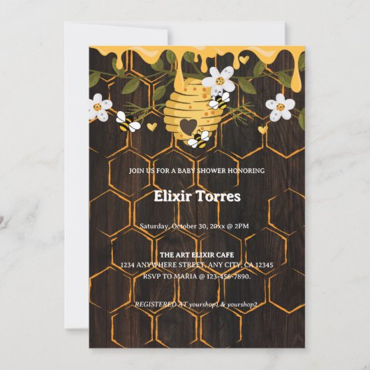 Rustic Beehive Honeybees Baby Dusche Einladung (Vorderseite)
