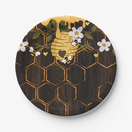 Rustic Beehive Honeybees Baby Dusche Pappteller (Vorderseite)