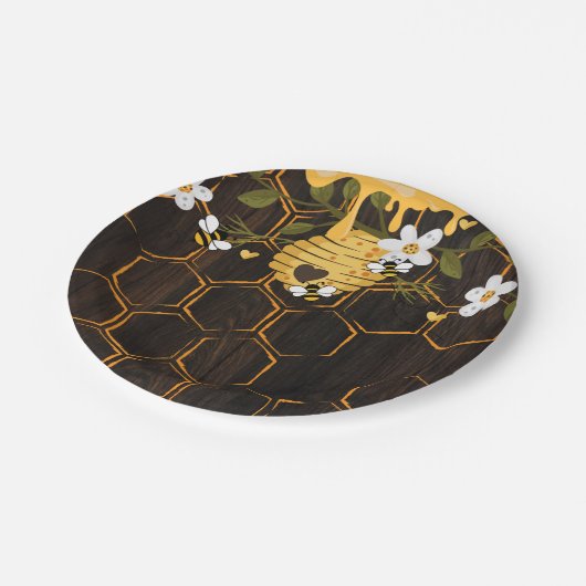 Rustic Beehive Honeybees Baby Dusche Pappteller (Schrägansicht)