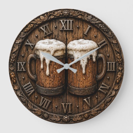 Rustic Beer Mug Bar Decor Man Cave Gift Große Wanduhr (Vorderseite)