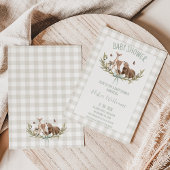 Rustic Beige Gingham Woodland Baby Shower Einladung