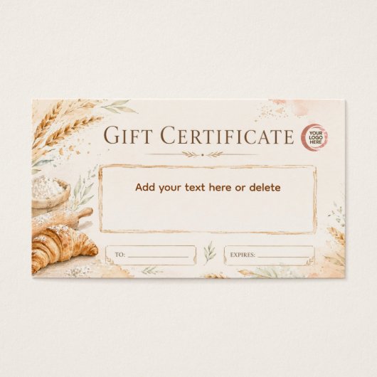 Rustic beige watercolor bakery gift certificate  (Vorderseite)