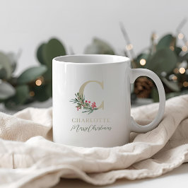 Rustic Berry Branch Initial und Name Weihnachten Kaffeetasse