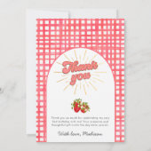 Rustic Berry First Birthday Foto Red Strawberry Dankeskarte (Rückseite)