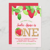 Rustic Berry Sweet Strawberry 1st Birthday Girl Einladung (Vorne/Hinten)