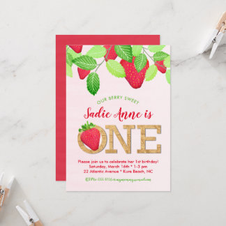 Rustic Berry Sweet Strawberry 1st Birthday Girl Einladung