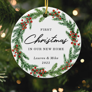 Rustic Berry Wreath Erster Weihnachten im neuen Zu Keramik Ornament
