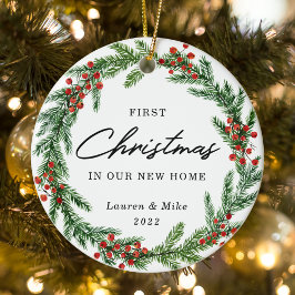 Rustic Berry Wreath Erster Weihnachten im neuen Zu Keramik Ornament