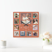 Rustic Best Friends 11 Foto Collage Quadratische Wanduhr (Zuhause)